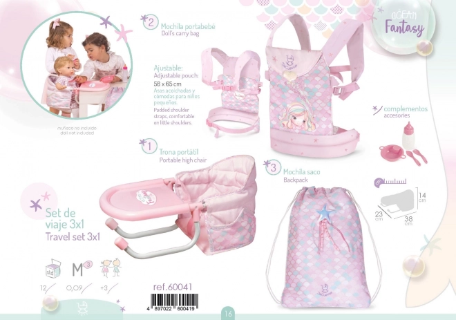 DeCuevas 60041 Potovalni set za punčke 3 v 1 Ocean Fantasy 2021