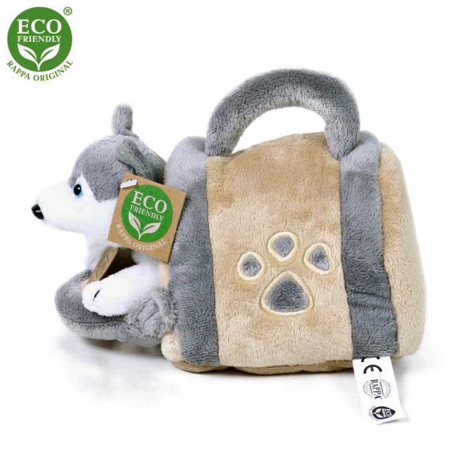 Rappa plišast pes Husky s prenosno torbo 13 cm ekološki