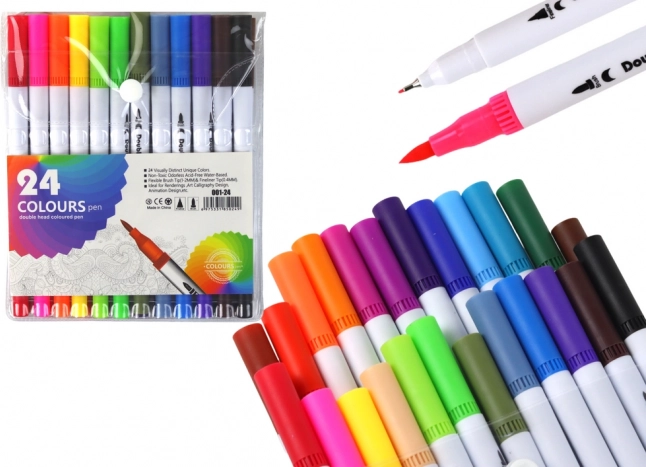 Set dvostranskih flomastrov 24 barv v organizatorju