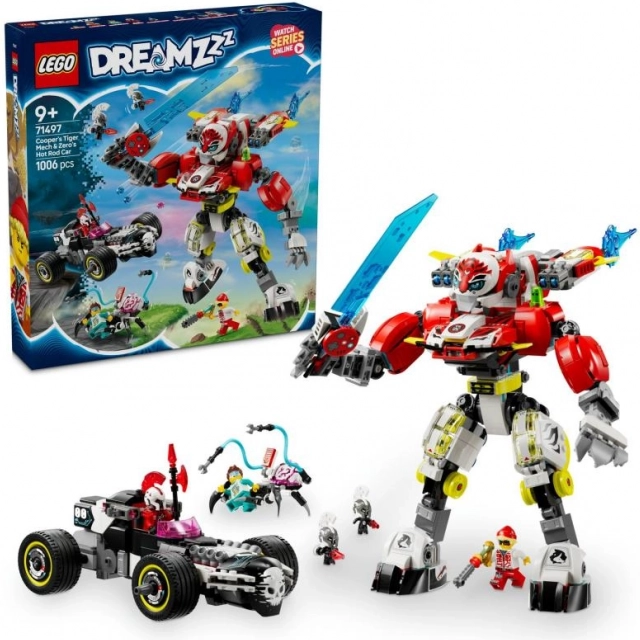 LEGO DREAMZzz 71497 Cooperjev tigrasti robot in Zerov hot rod