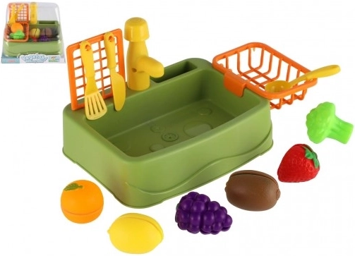 Otroško kuhinjsko korito z sadjem – plastični set za pomivanje posode, 18 × 12 cm