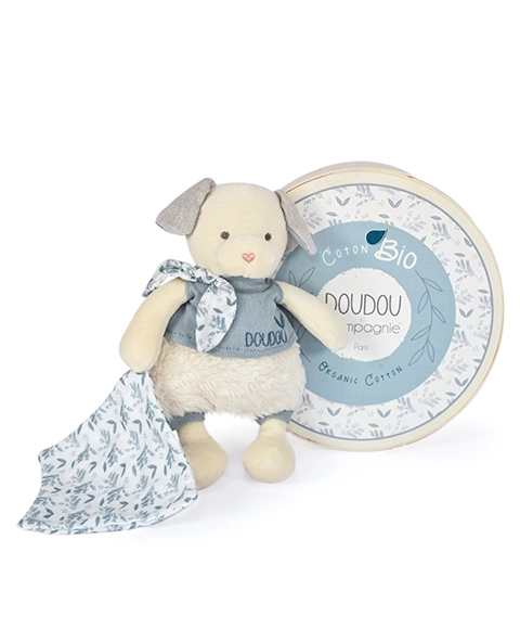 Darilni set Doudou - Plišasti kuža z odejo iz BIO bombaža 22 cm