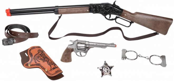 Veliki kavbojski komplet - puška, revolver, lisice, šerifova zvezda