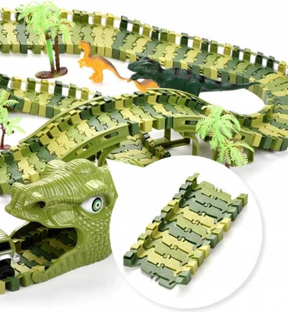 Dinozavrska dirkalna proga z avtomobilčkom in figurami