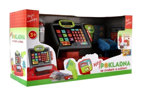 Velika digitalna plastična blagajna na baterije z zvokom in lučjo v škatli 48x25x18cm