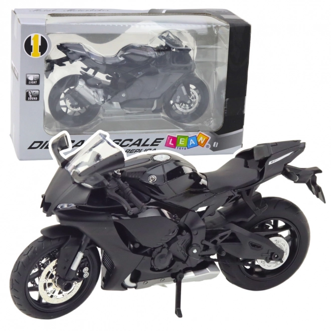Model športnega motornega kolesa črn s kovinskimi deli 1:12