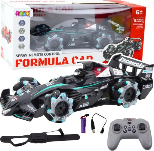 RC dirkalni avtomobil z dimnim učinkom in LED osvetlitvijo črn