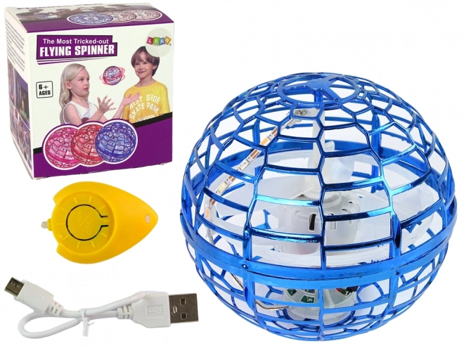 Leteča vrteča krogla modra Flynova LED 10 cm