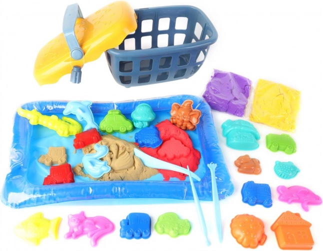 Čarobni kinetični pesek Woopie 0,8 kg - set v košari s kalupi