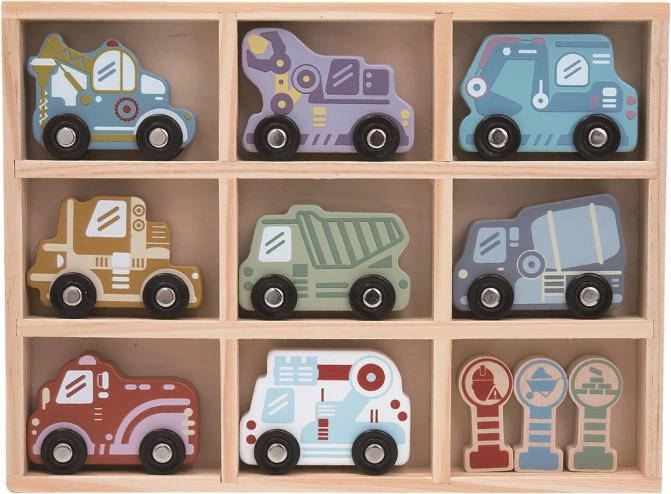 Set lesenih avtomobilčkov s polico 2Kids Toys
