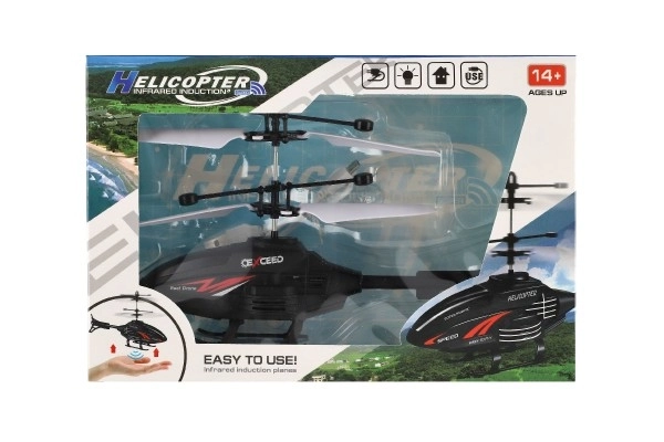 Plastični helikopter 16cm, ki se odziva na gibanje roke z USB polnilnim kablom v škatli 22x15x5cm