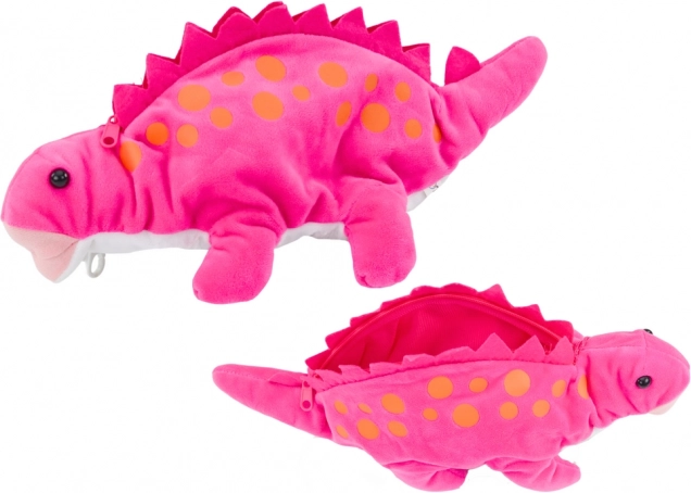 Plišasti rožnati dinozaver – peresnica in skrivališče z obeskom