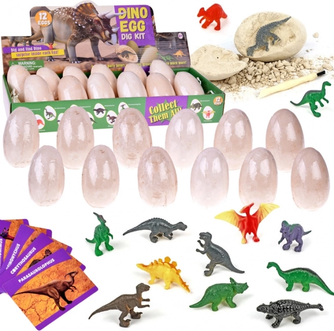 Arheološki set Dino jajca 12 kos s kartami – odkrij svet dinozavrov