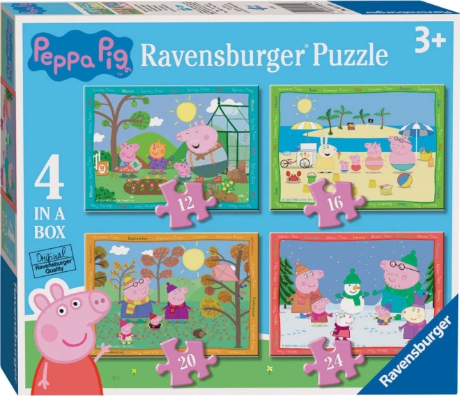 Sestavljanka Ravensburger Pujsa Pepa – letni časi 4v1 (12–24 kosov)