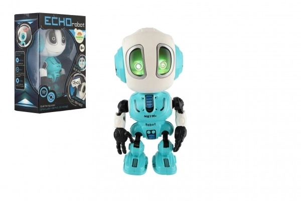Robot ECHO ponavljajoče stavke kovinski 12cm modri na baterije s zvokom in svetlobo v škatli 10,5x15x5,5cm