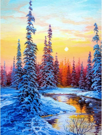 Diamantno slikanje - Reka pozimi 30x40 cm