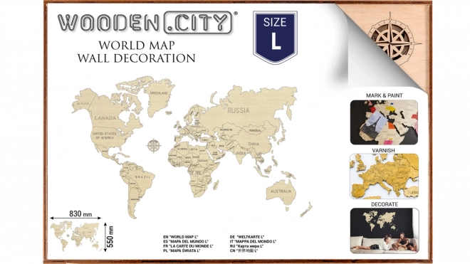 Lesena mapa sveta WOODEN CITY velika
