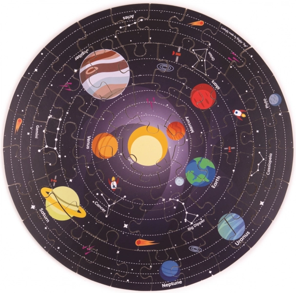 Okrogel talni puzzle Sončni sistem 50 kosov