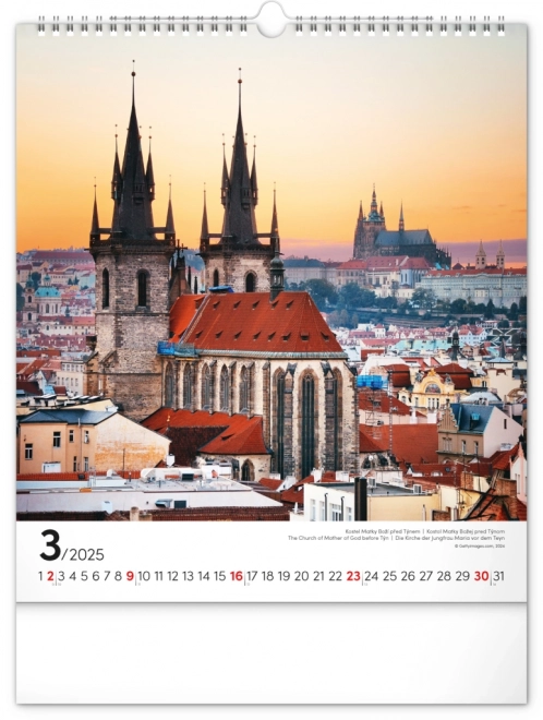 Stenski koledar Praga 2025, 30 × 34 cm
