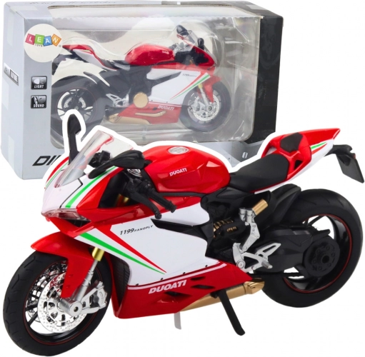 Kovinski športni motocikel 1:12 z lučmi in zvoki – rdeče‑bel