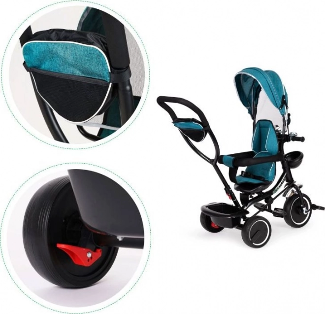 ECOTOYS Tricikel s streho in vodilno palico modrozelen