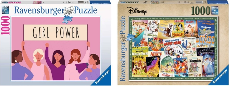 Ravensburger komplet 2× sestavljank po 1000 koščkov – Disney Vintage Movie Posters in Girl Power