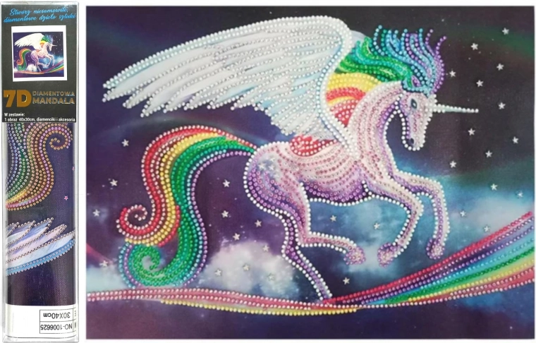 Diamantno slikanje 7D – mavrični samorog 30 × 40 cm