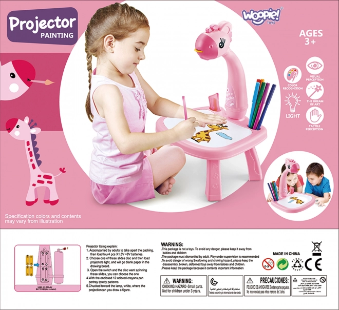 Risarska tabla projektor Rožnata žirafa s flomastri