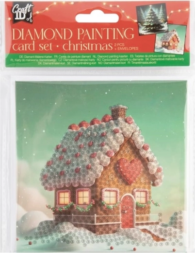 Diamantno slikanje – božična voščilnica Medenjakova hišica in smrečica 13×13 cm