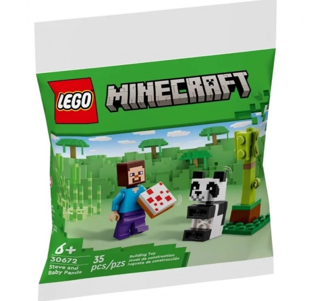 Stavebnica Minecraft Steve in mala panda