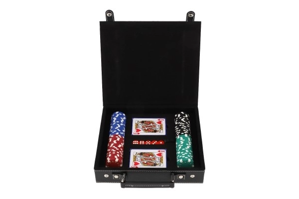 Poker set 100 kosov + karte + kocke v kovčku v škatli 28x25x8cm