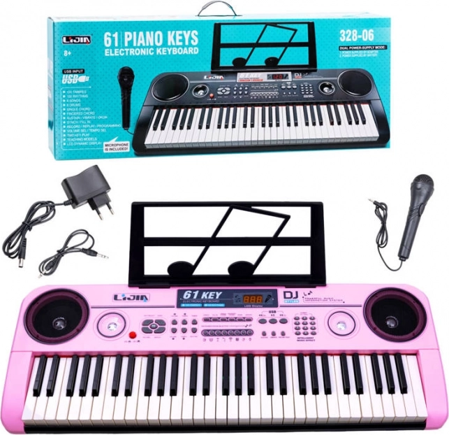 Elektronski klaviaturni instrument s 61 tipkami z mikrofonom in USB – Rožnata