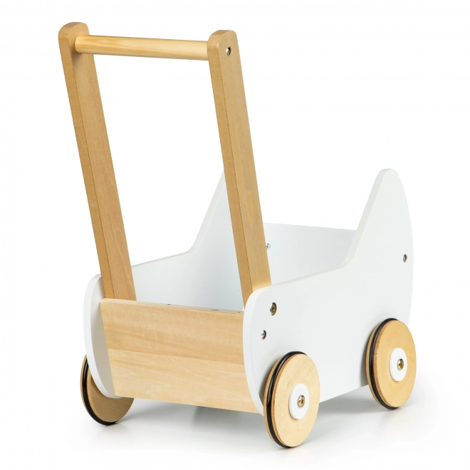ECOTOYS Leseni voziček za lutke beli