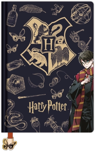 Harry Potter črtast blok A5 Navy & Gold