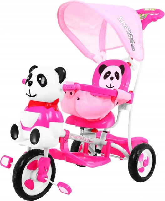 Otroški tricikel Panda s strešico in starševskim ročajem – Rožnata