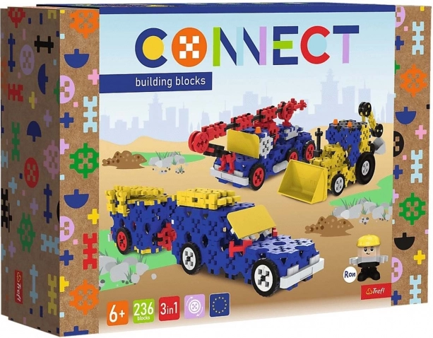 Konstruktorski set 3-v-1 gradbeni stroji in SUV s prikolico TREFL Connect