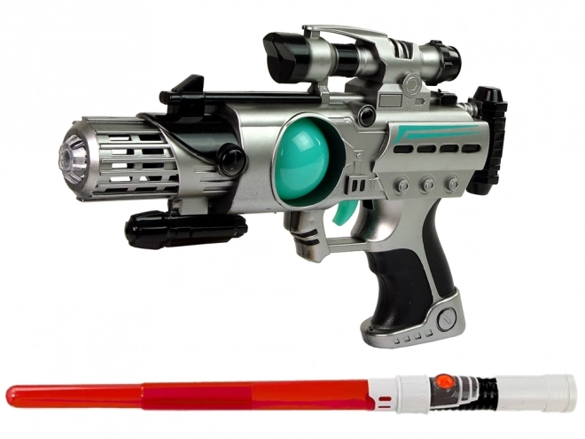 Set vesoljskih orožij Space Guardian z lasersko pištolo in mečem