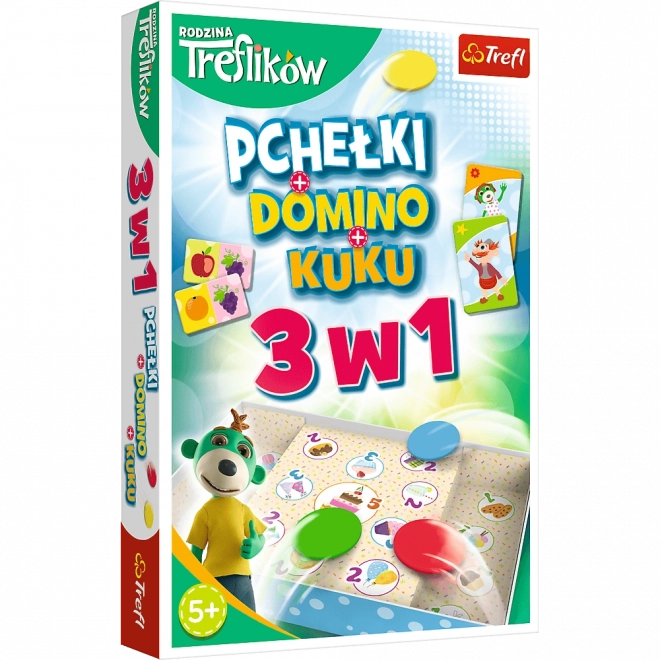 igra 3 v 1 domino, bolhe in kuku – družina TREFLIKOVI