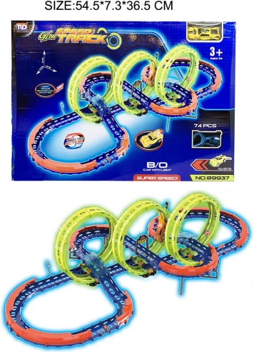 Svetleča dirkalna proga za otroke 3+ s 3 zankami 360° in LED avtomobilčkom, 74 delov