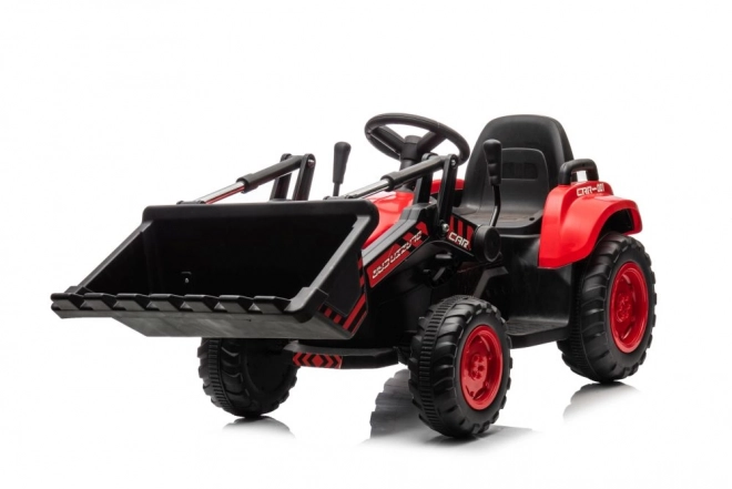 Otroški rdeči traktor z napolnilno baterijo in zajemalko