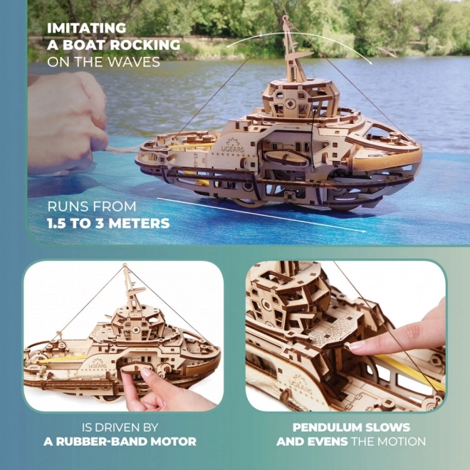 Ugears 3D sestavljanka - Vlečna ladja 169 delov