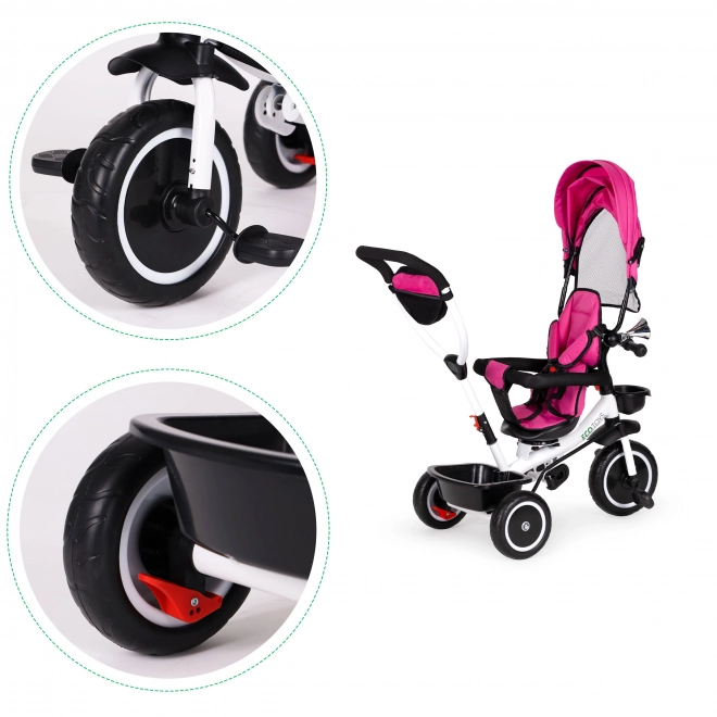ECOTOYS Tricikel s streho in vodilno palico - roza