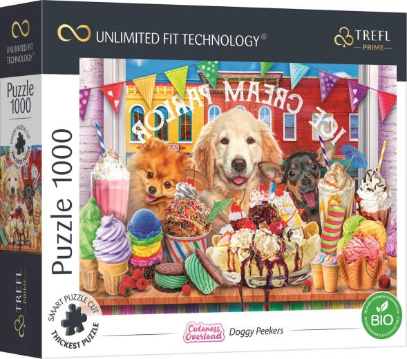 Trefl UFT puzzle Cuteness Overload: kužki pred slaščičarno 1000 koščkov