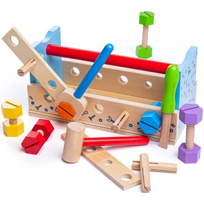 Lesena delovna miza in zaboj za orodje 2v1 Bigjigs Toys