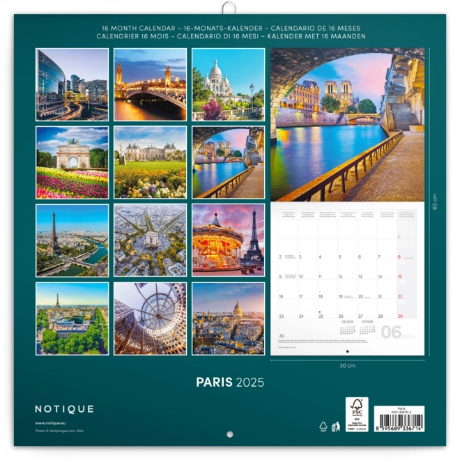 NOTIQUE Bele255147ni koledar Pariz 2025, 30 x 30 cm