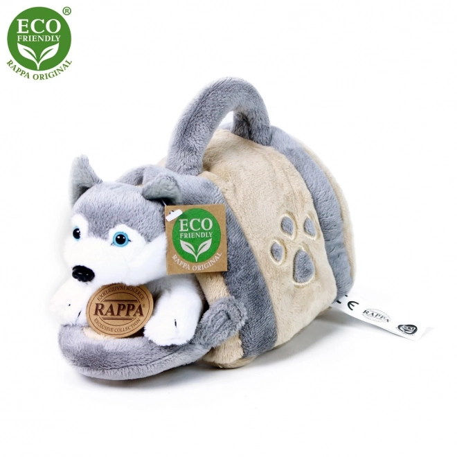 Rappa plišast pes Husky s prenosno torbo 13 cm ekološki