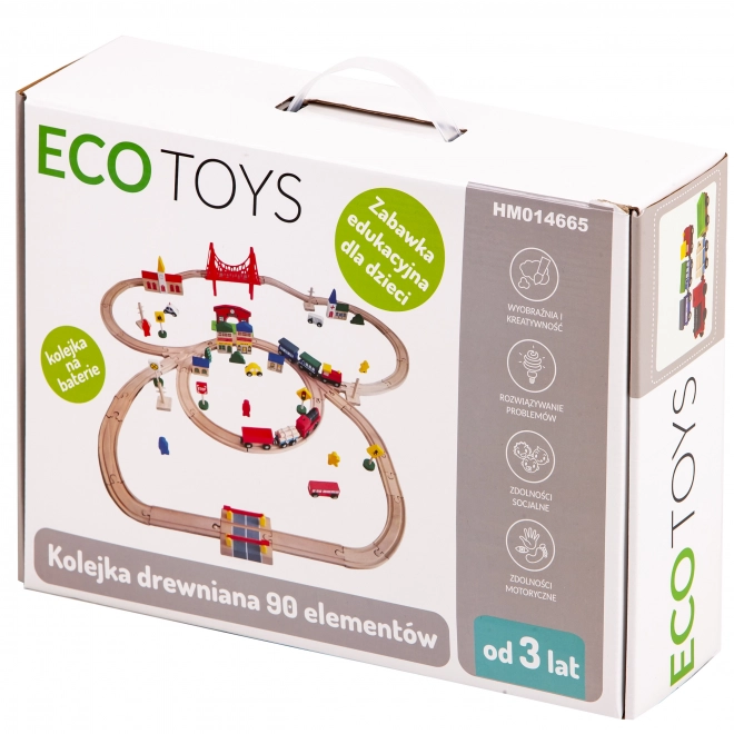 Lesena baterijska železniška komplet 90 delov Ecotoys