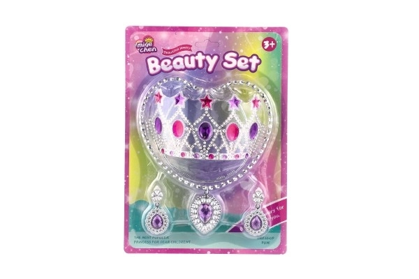 Set lepote plastična krona, ogrlica, uhani na kartici 20x28cm