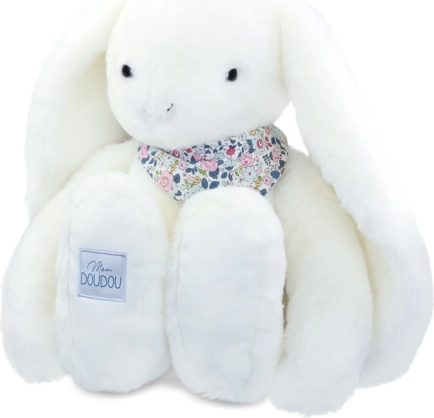 Doudou plišasti zajček z rutico, bel, 50 cm