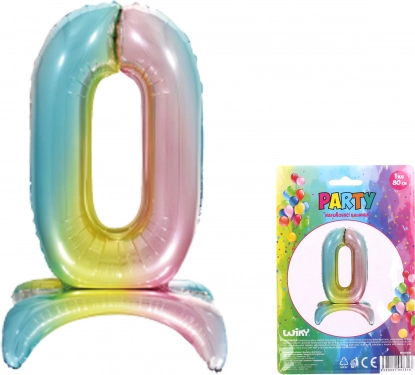 Napihljiv folijski balon številka 0 mavrica 80 cm